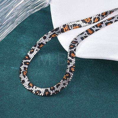 304 Stainless Steel Leopard Print Flat Snake Chain Necklaces for Women NJEW-A044-02B-P-1