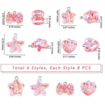 32Pcs 4 Styles Transparent Resin Pendants RESI-SZ0001-75-1