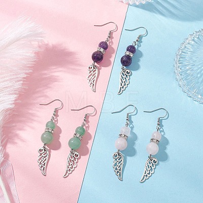Natural Amethyst & Natural Green Aventurine & Natural Rose Quartz Wing Dangle Earrings EJEW-TA00684-1
