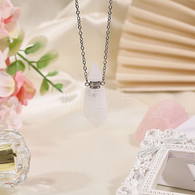 1Pc Natural Quartz Crystal Faceted Pointed Bullet Shaped Perfume Bottle Pendant Necklaces NJEW-FH0001-38P-06-1