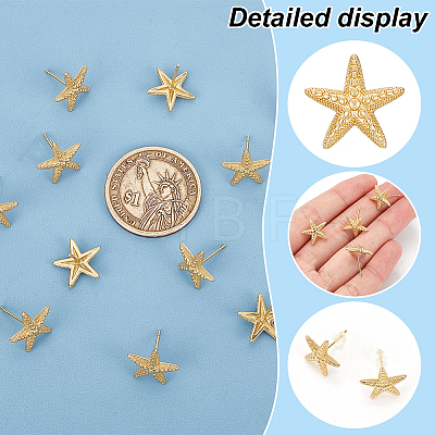 BENECREAT 6 Pairs Rack Plating Brass Starfish Stud Earrings KK-BC0013-51-1