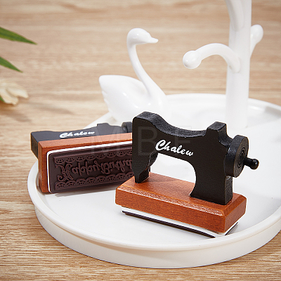 Vintage Sewing Machine Design Wooden Rubber Stamps AJEW-WH0152-14-1