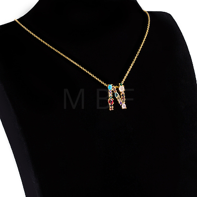 Golden Brass Micro Pave Cubic Zirconia Initial Pendants Necklaces NJEW-S069-JN002-N-1