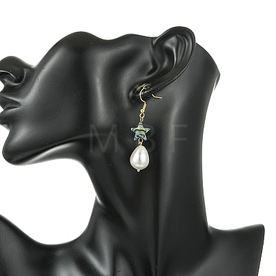 Natural Abalone Shell and Shell Pearl Dangle Earrings EJEW-JE07432-02-1