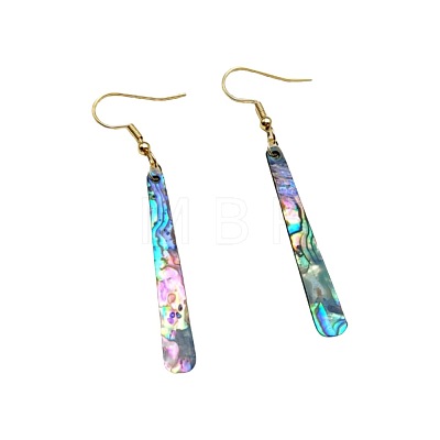 Acrylic Imitation Abalone Shell Long Bar with Alloy Hook Dangle Earrings WG65F43-01-1