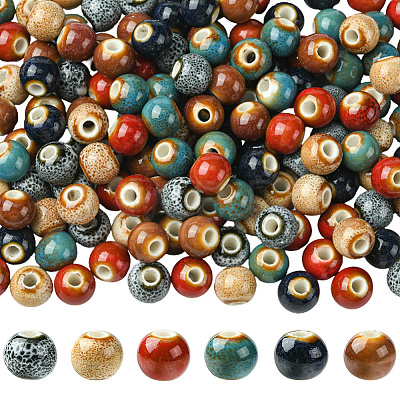 180Pcs 6 Colors Handmade Porcelain Beads PORC-SC0001-21A-1
