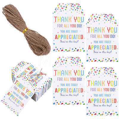 100Pcs Birthday Theme Rectangle Paper Tag Cards with 20m Jute Cord Kit DIY-SP0003-89B-1
