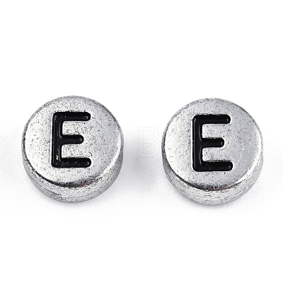 Silver Color Plated Acrylic Horizontal Hole Letter Beads MACR-T009-13-1