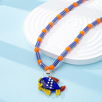 Summer Beach Fish Plastic Pendant Glass Beaded Necklaces for Women FS-WGD62F1-03-1