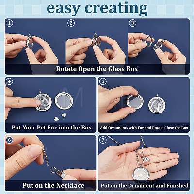 2Pcs Alloy Glass Flat Round Pet Fur Keepsake Locket Pendant 304 Stainless Steel Box Chain Necklaces NJEW-PH0001-54A-1