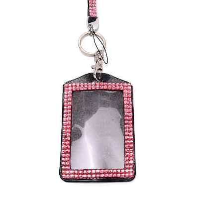 Rectangle PU Leather with Rhinestone Phone Card Holder AJEW-WH0230-48A-1