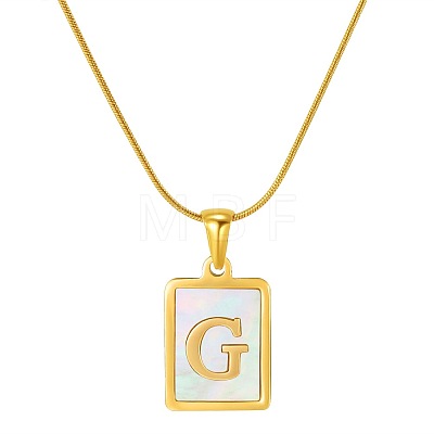 Stainless Steel Snake Bone Chain Alphabet Necklace with Shell Pendant WD3660-7-1