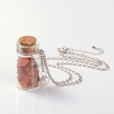 Cute Design Glass Wishing Bottle Pendant Necklaces NJEW-JN01090-1