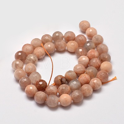 Faceted Round Natural Sunstone Beads Strands G-I176-10-8mm-1
