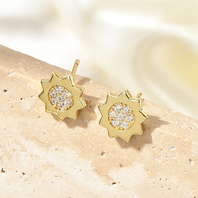 Brass Micro Pave Clear Cubic Zirconia Stud Earrings EJEW-R016-26G-09-1