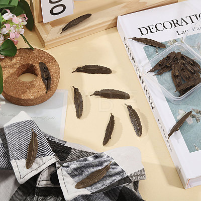 20Pcs Feather Shape Brass Brooch JEWB-CO0001-01AB-1