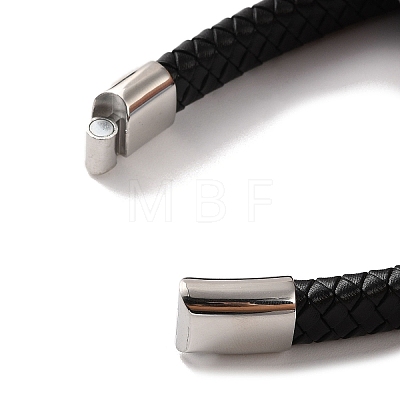 Men's Braided Black PU Leather Cord Bracelets BJEW-K243-07AS-1