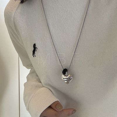 Women's Natural Black Onyx(Dyed & Heated) Rondelle Bead & Alloy Heart Pendant Necklaces for Women WG862D8-04-1