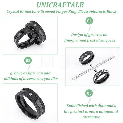 Unicraftale 12Pcs Crystal Rhinestone Grooved Finger Ring RJEW-UN0002-46EB-1