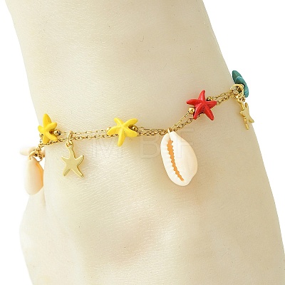 2Pcs 2 Styles Ocean Dyed Synthetic Turquoise Starfish Link Chain Anklets AJEW-AN00818-1