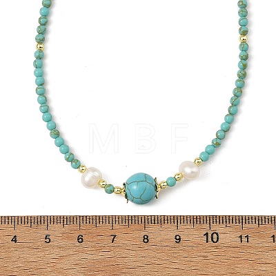Synthetic Turquoise Round and Natural Cultured Freshwater Pearl Beaded Necklaces NJEW-JN06554-01-1