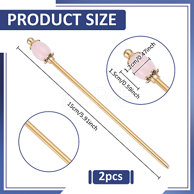 2Pcs Natural Rose Quartz Barrel Bead with Brass Hair Sticks OHAR-PH00014-1