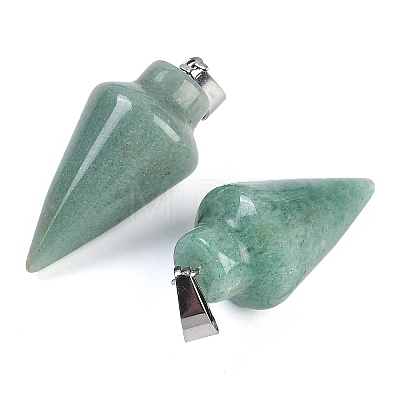 Natural Green Aventurine Gemstone Pointed Pendants G-K384-01P-01-1