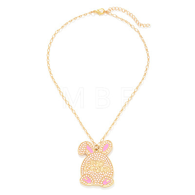 Easter Pink Rabbit Zinc Alloy Enamel with Imitation Pearl Pendant Iron Chain Necklaces for Women FS-WGDCBF5-01-1
