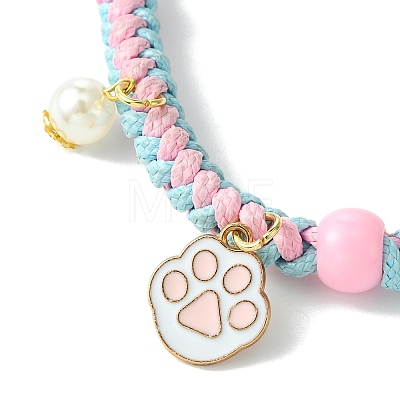 Paw Print Alloy Enamel & Imitation Pearl Charm Bracelets BJEW-JB10728-1