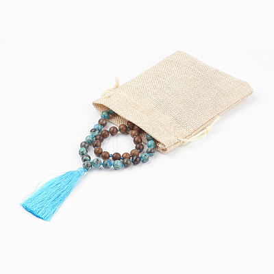 Natural Ocean Jasper and Wood Beaded Necklaces NJEW-JN02024-1