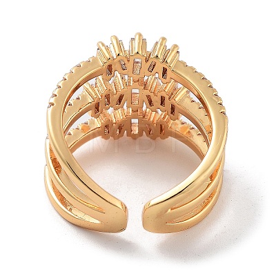 Brass with Cubic Zirconia Open Cuff Rings RJEW-B053-07-1