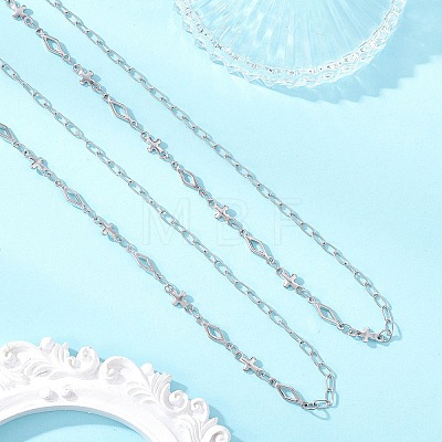 304 Stainless Steel Rhombus Cross Link Chain Necklaces NJEW-JN05939-1