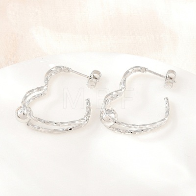 304 Stainless Steel Textured Wavy Wire Heart Shape Stud Earrings for Women SA-CBAB549-06P-1