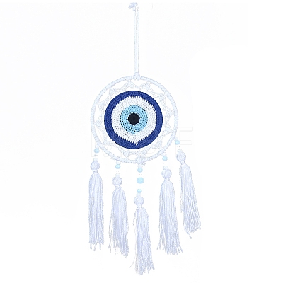 Evil Eye Woven Web/Net Handmade Cotton Cord Macrame Woven Wall Hanging Ornaments PW-WG81140-01-1