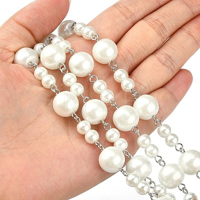 Handmade Round Glass Pearl Beads Chains for Necklaces Bracelets Making X-AJEW-JB00055-01-1