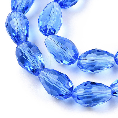 Royal Blue Faceted Glass Teardrop Beads Strands X-GLAA-R024-6x4mm-8-1