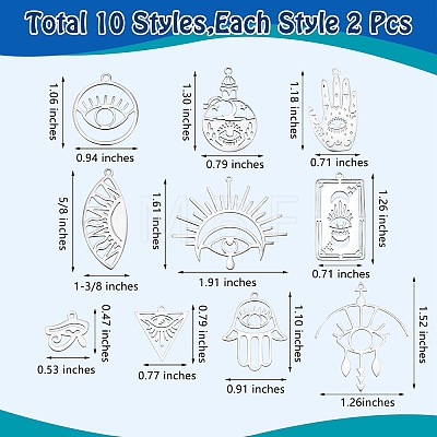 20Pcs 10 Style 201 Stainless Steel Laser Cut Charms STAS-SZ0002-67P-1