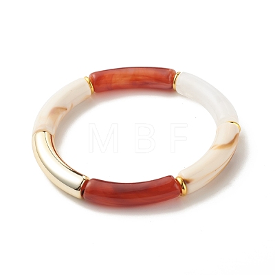 Imitation Gemstone Acrylic Curved Tube Beaded Stretch Bracelet BJEW-JB07953-1