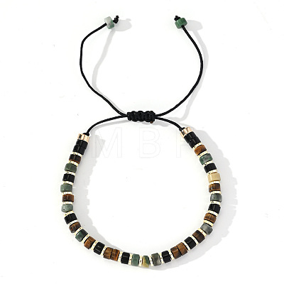 Ethnic Style Natural Mixed Gemstone Column Beads Braided Bead Bracelets for Men Women BR3776-1-1