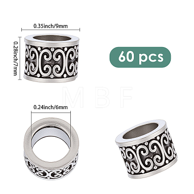 60Pcs Column Tibetan Style Alloy European Beads TIBEB-SP0001-24-1