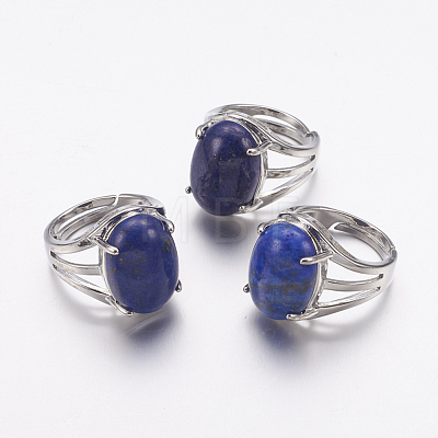 Natural Lapis Lazuli Wide Band Finger Rings X-RJEW-K224-A15-1