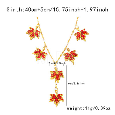 Alloy Light Siam Rhinestone Maple Leaf Y Bib Necklaces for Women FS-WG7D948-02-1