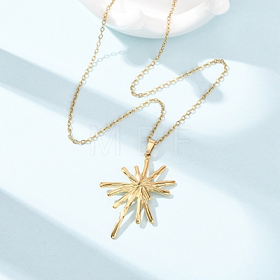 304 Stainless Steel Flower Pendant Cable Chain Necklaces for Men Women NJEW-K308-05G-G-1