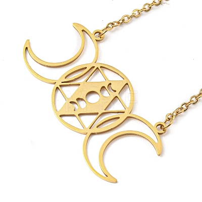 201 Stainless Steel Triple Moon Goddess Pendant Necklace with Cable Chains NJEW-Q317-36G-1