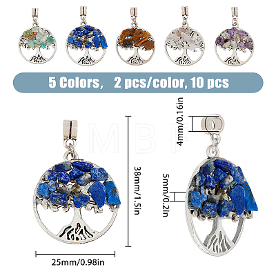 24Pcs 12 Style Natural & Synthetic Gemstone Chip European Dangle Charms Sets PALLOY-FH0001-83-1