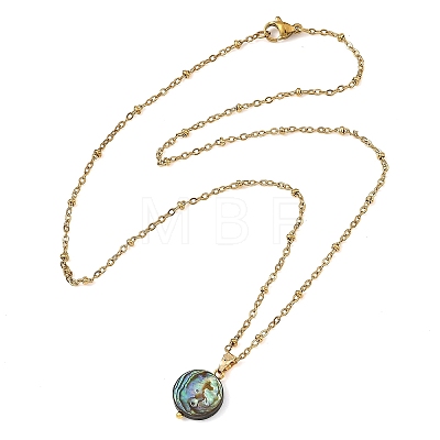 Natural Paua Shell Geometric Pendant 304 Stainless Steel Satellite Chain Necklaces NJEW-JN06352-1
