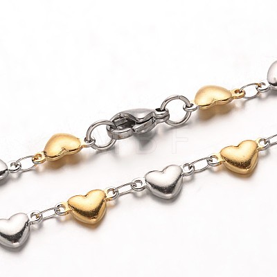 304 Stainless Steel Heart Link Bracelets BJEW-M121-03GP-1