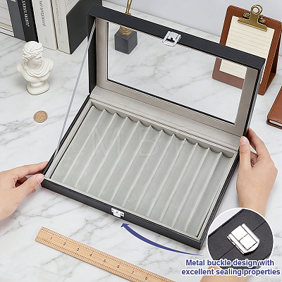 12 Grids Rectangle PU Leather Dustproof Pen Presentation Boxes with Visible Window Lid and Velvet Inside CON-WH0089-251-1