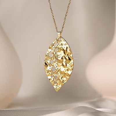 304 Stainless Steel Textured Hollow Pendant Necklaces for Women WG18037-02-1