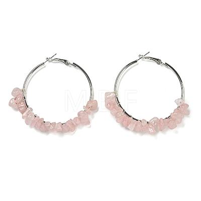 Alloy with Copper Wire Natural Rose Quartz Hoop Earrings EJEW-Q388-01A-1